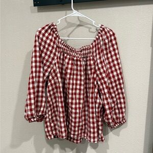 St. John's Bay Red and White Plaid Blouse